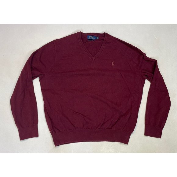 Polo Ralph Lauren V-Neck Lightweight Sweater Men Large Maroon Red Pony - Picture 1 of 5